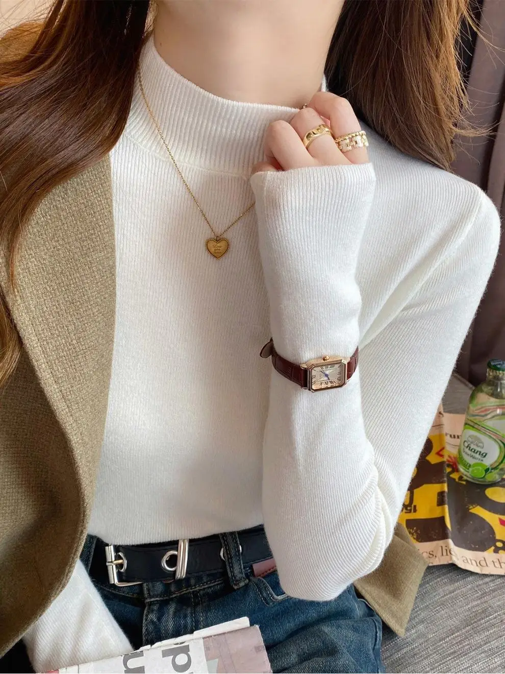High-Bottom Fashionable Half-Turtleneck Knitwear for Women, Autumn and Winter Tops, Slim-Fitting Long-Sleeved, Slim Mid-Collar Inner Wear for Women — feature 3