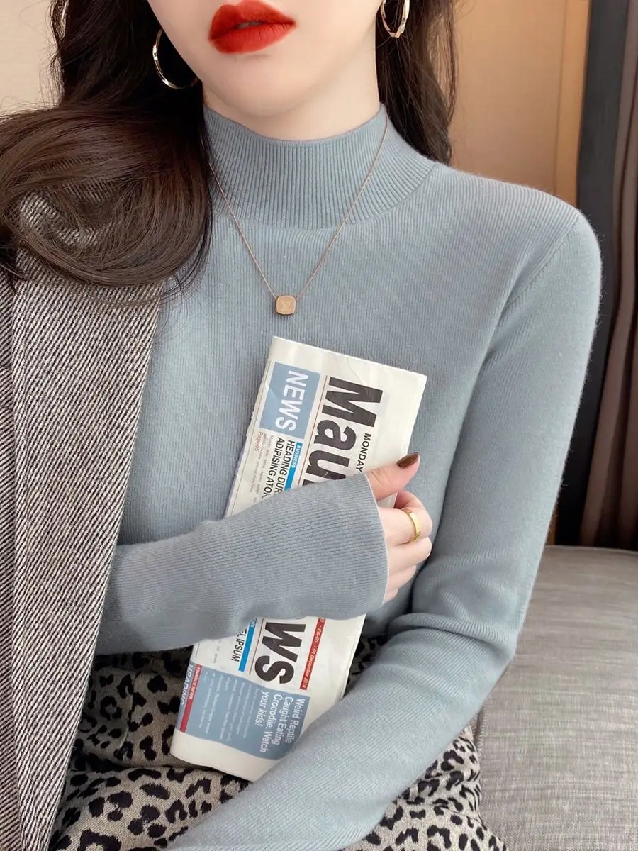 High-Bottom Fashionable Half-Turtleneck Knitwear for Women, Autumn and Winter Tops, Slim-Fitting Long-Sleeved, Slim Mid-Collar Inner Wear for Women — feature 4