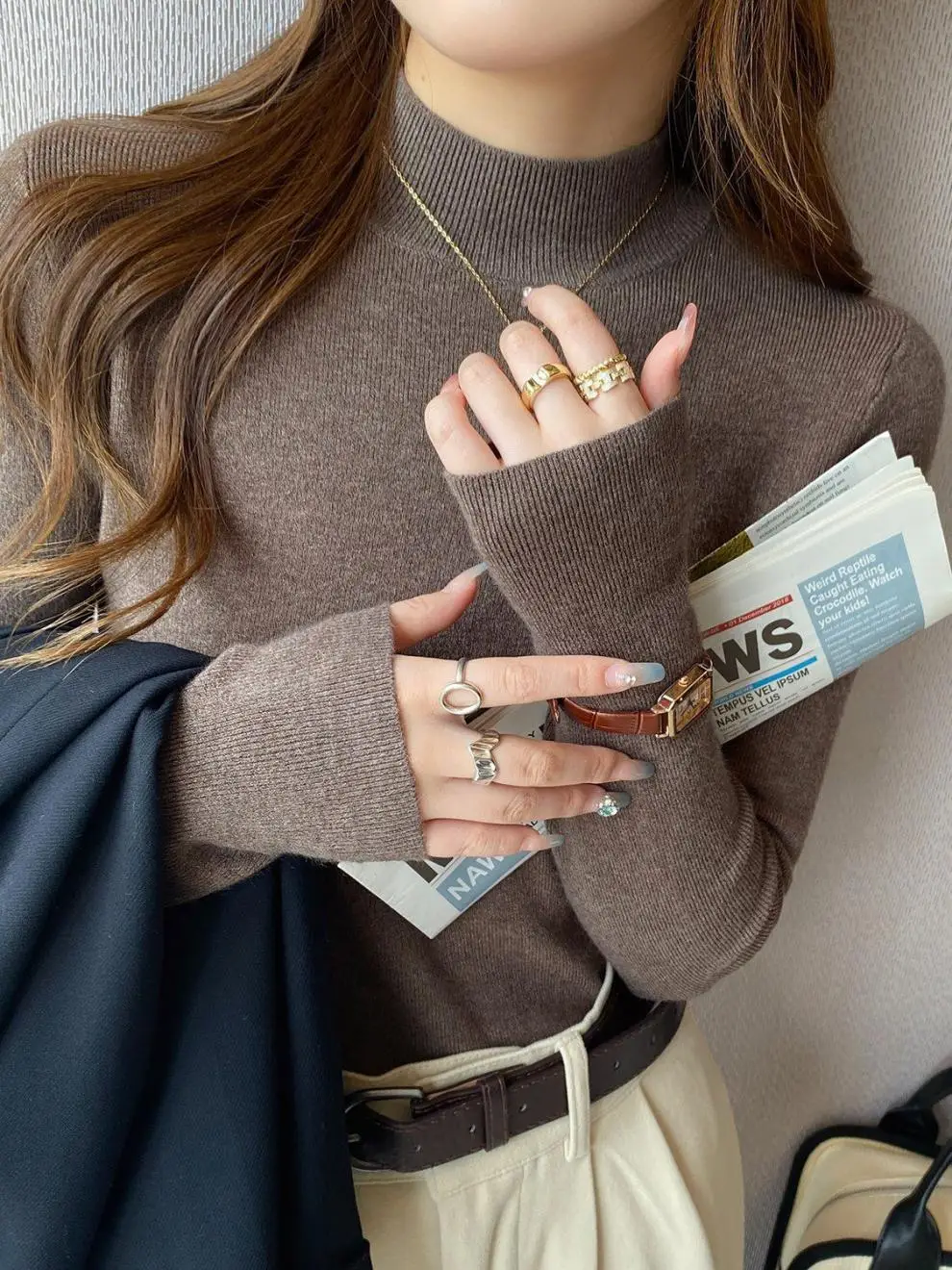 High-Bottom Fashionable Half-Turtleneck Knitwear for Women, Autumn and Winter Tops, Slim-Fitting Long-Sleeved, Slim Mid-Collar Inner Wear for Women — feature 6
