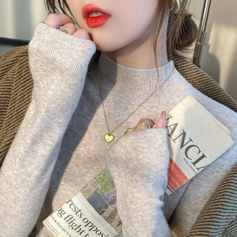High-Bottom Fashionable Half-Turtleneck Knitwear for Women, Autumn and Winter Tops, Slim-Fitting Long-Sleeved, Slim Mid-Collar Inner Wear for Women