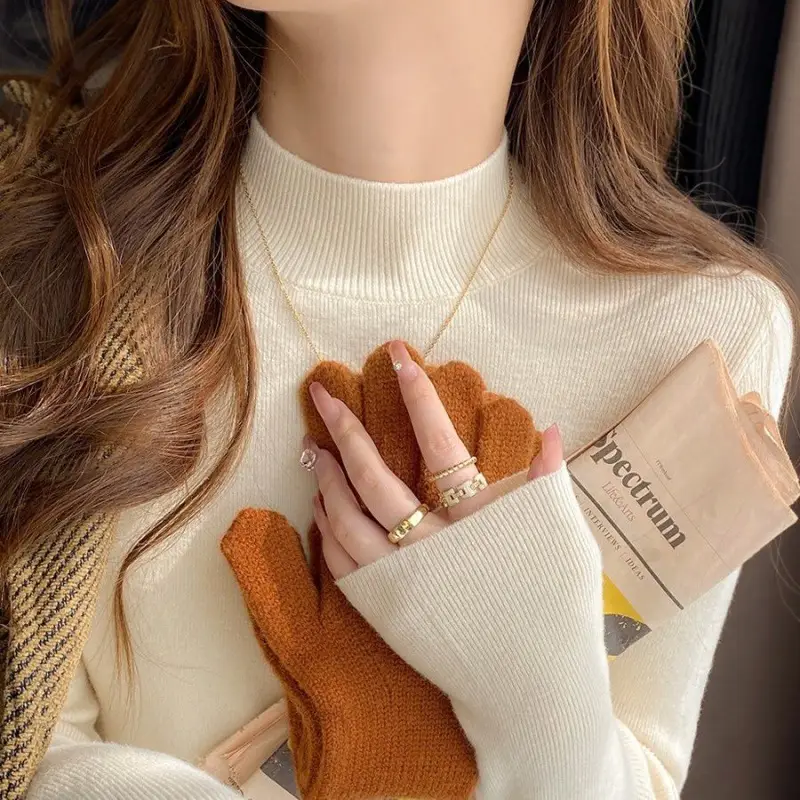 High-Bottom Fashionable Half-Turtleneck Knitwear for Women, Autumn and Winter Tops, Slim-Fitting Long-Sleeved, Slim Mid-Collar Inner Wear for Women