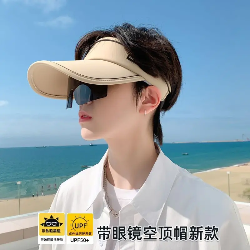 Men UV Sun Hat with Sunglasses Beige - Image 7