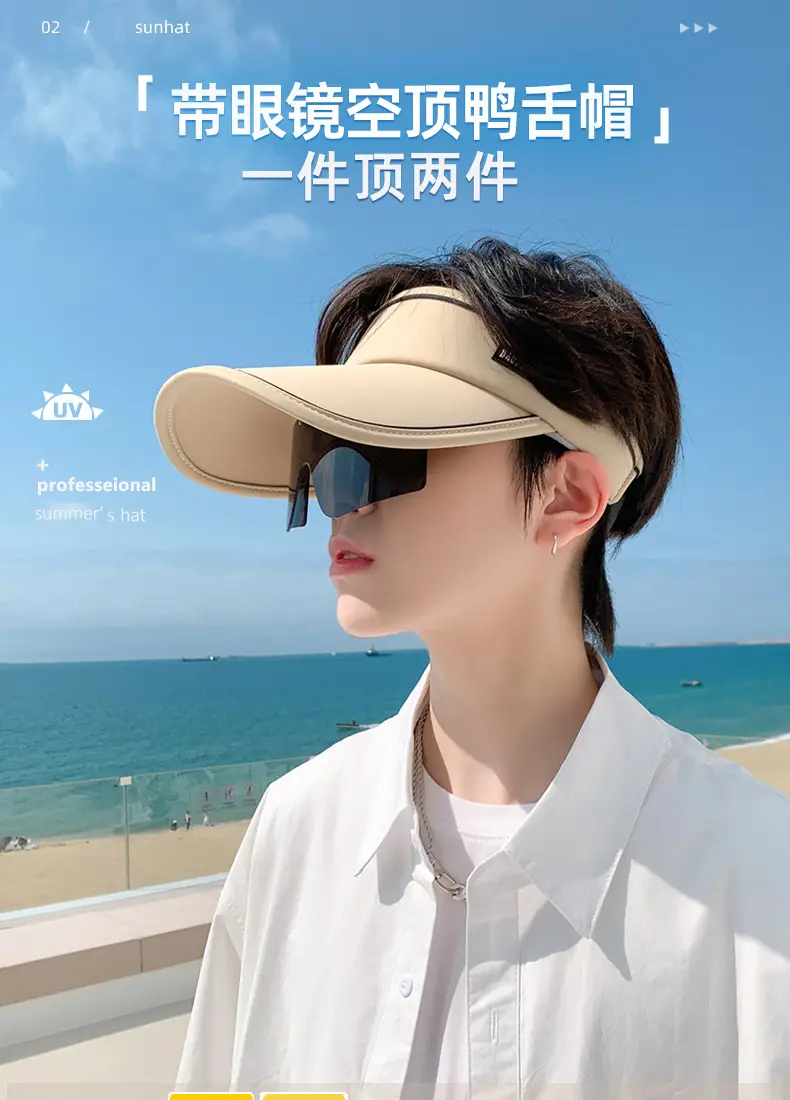 Men UV Sun Hat with Sunglasses Beige — feature 1