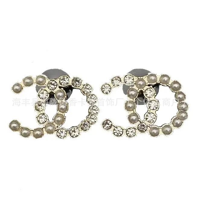 Xiangjia Double C Pearl Stud Earrings Gold Plated - Image 27