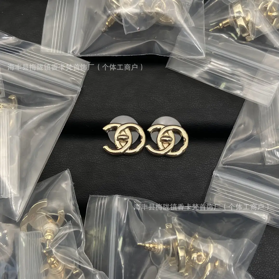 Xiangjia Double C Pearl Stud Earrings Gold Plated - Image 20