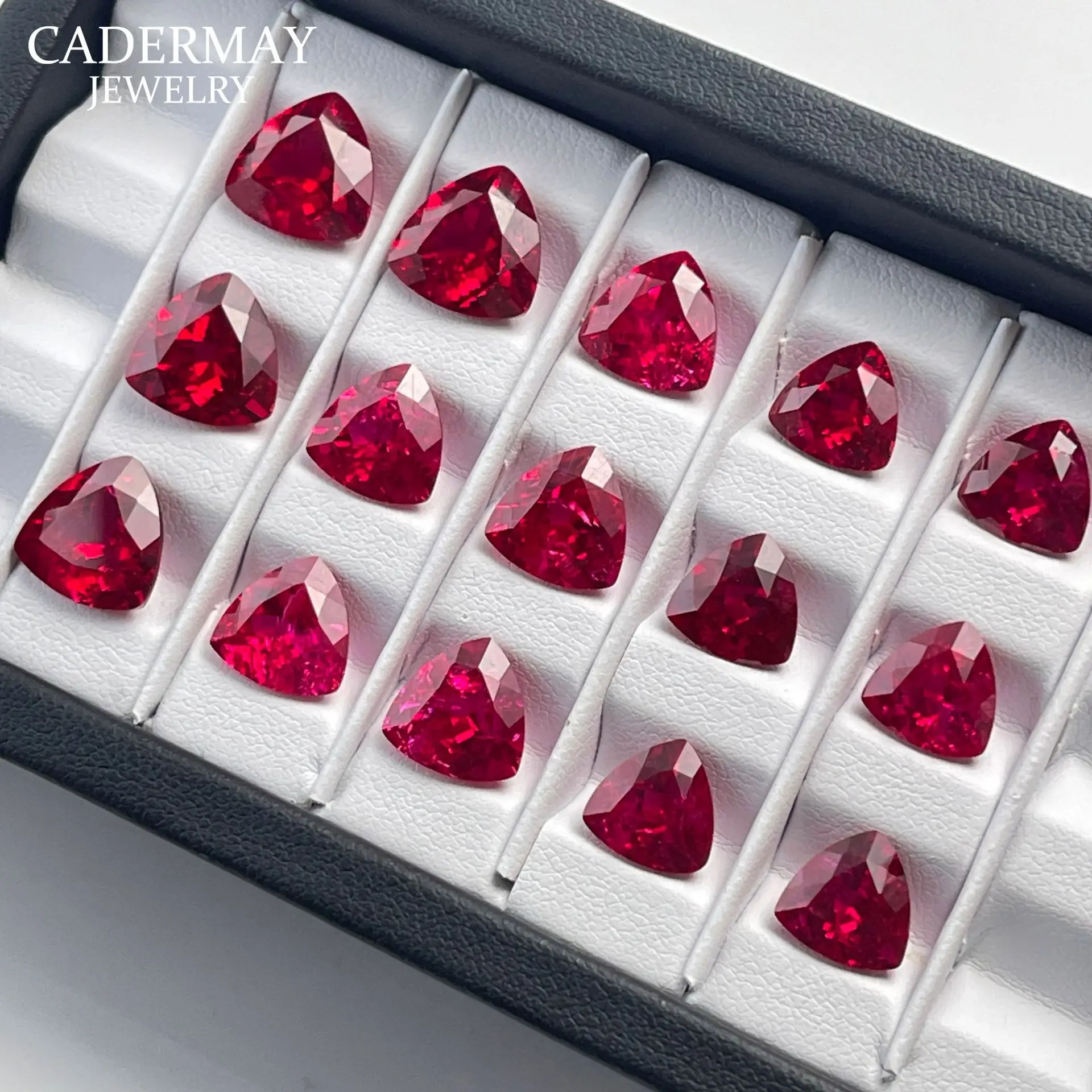 Fat Triangle Artificial Ruby Synthetic Cut with Cotton Wool Crystal Bare Stone — feature 3