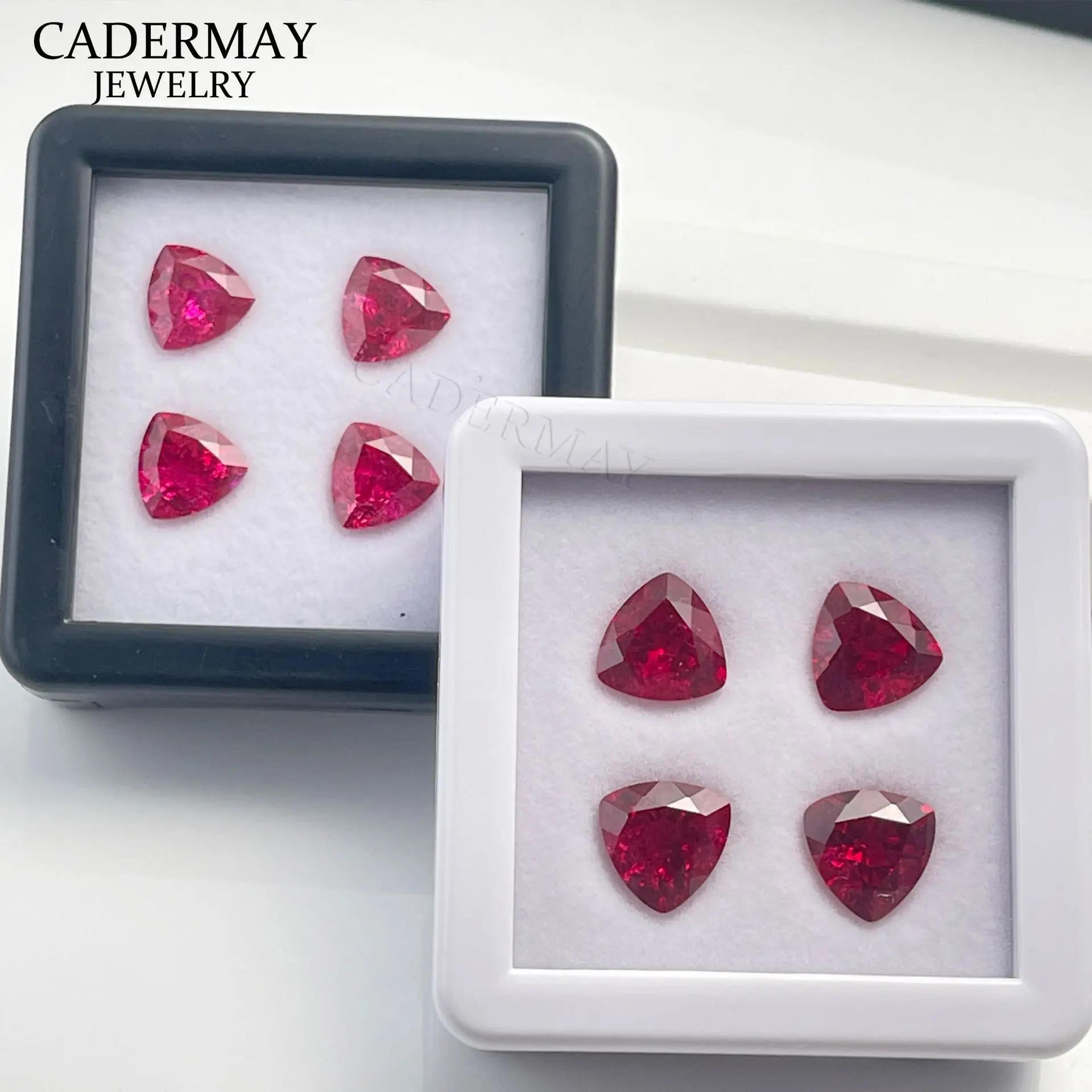 Fat Triangle Artificial Ruby Synthetic Cut with Cotton Wool Crystal Bare Stone — feature 6