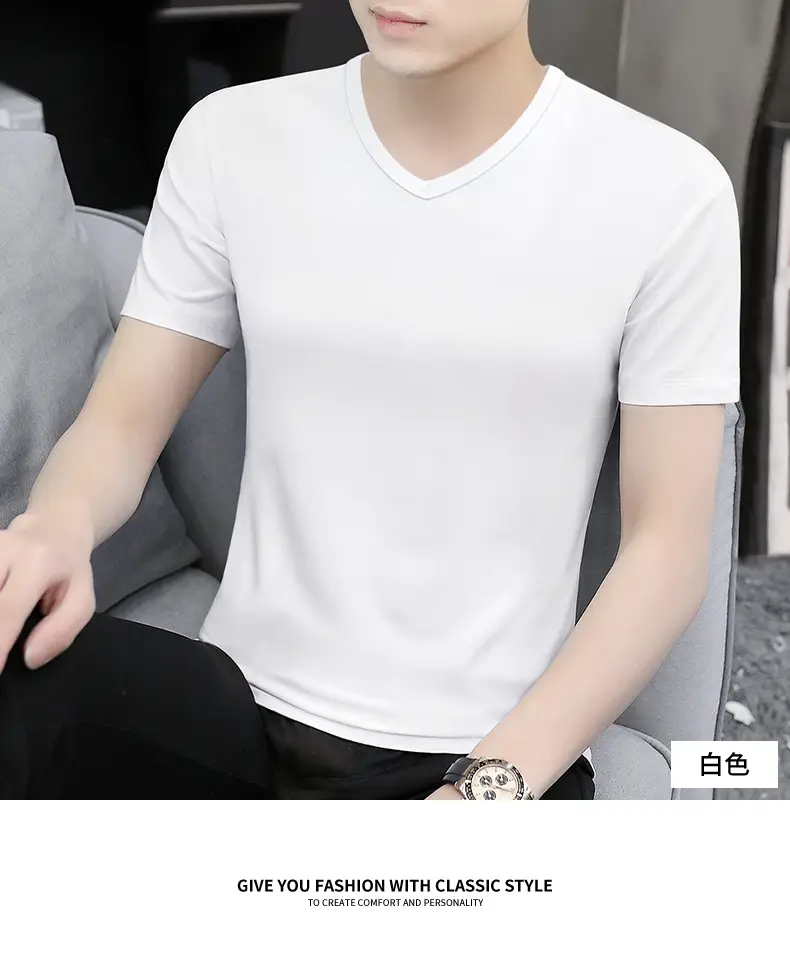 Men V-Neck Ice Silk T-Shirt Blue 7A — feature 18