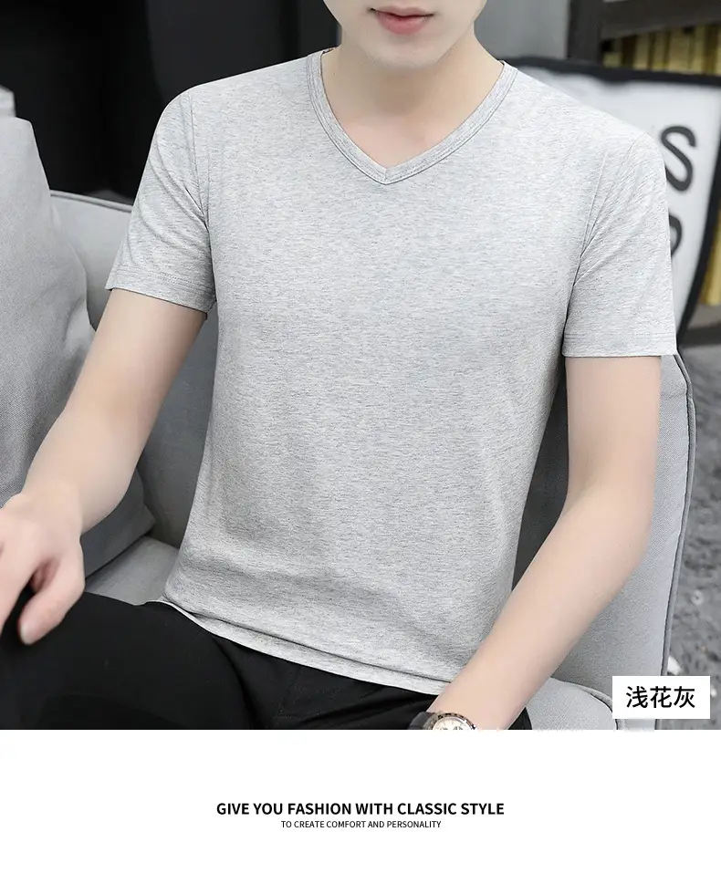 Men V-Neck Ice Silk T-Shirt Blue 7A — feature 19