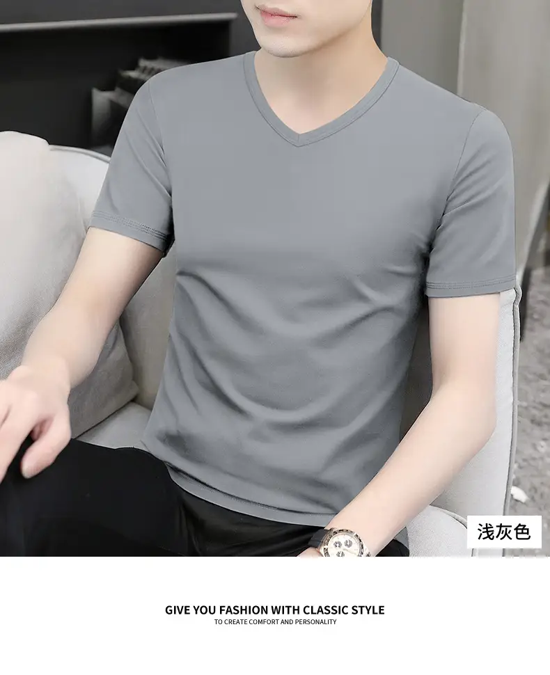 Men V-Neck Ice Silk T-Shirt Blue 7A — feature 20