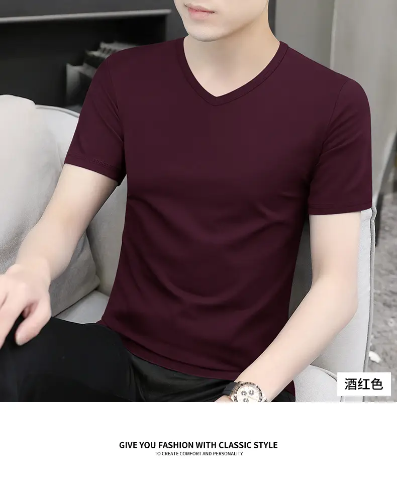 Men V-Neck Ice Silk T-Shirt Blue 7A — feature 23