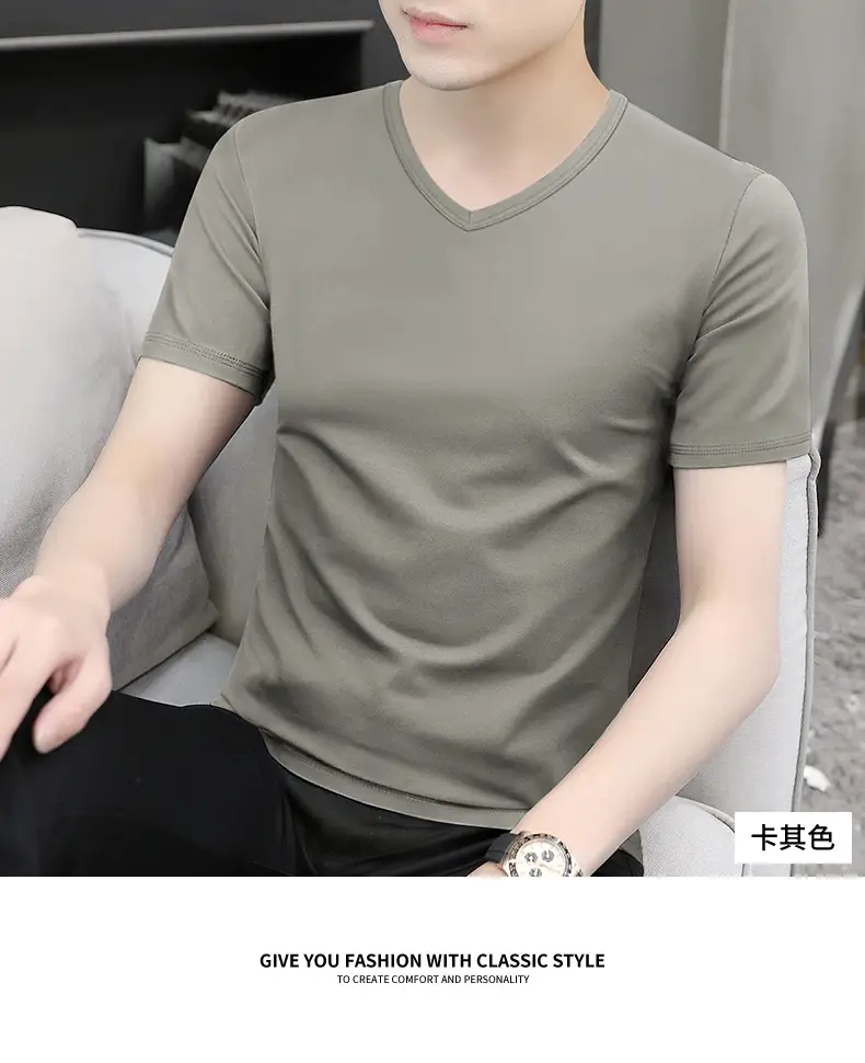 Men V-Neck Ice Silk T-Shirt Blue 7A — feature 25