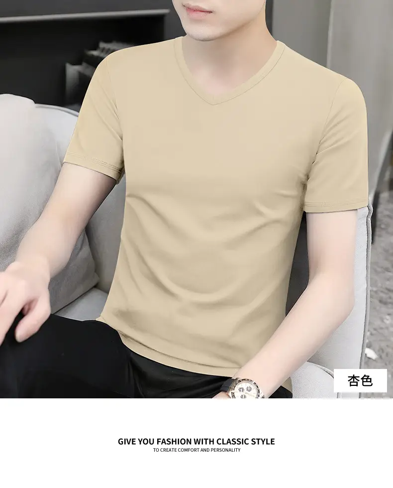 Men V-Neck Ice Silk T-Shirt Blue 7A — feature 26