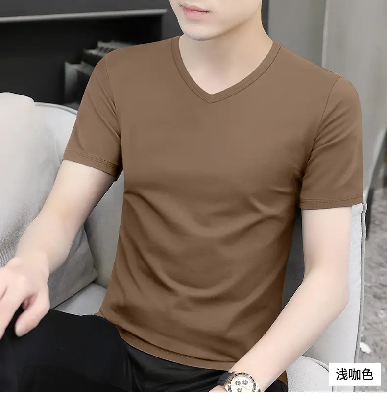 Men V-Neck Ice Silk T-Shirt Blue 7A — feature 28