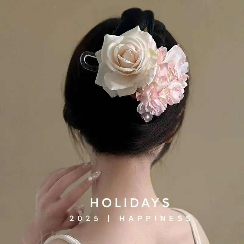2024 New Retro 3D French Clip Romantic Flower Clip - Image 4