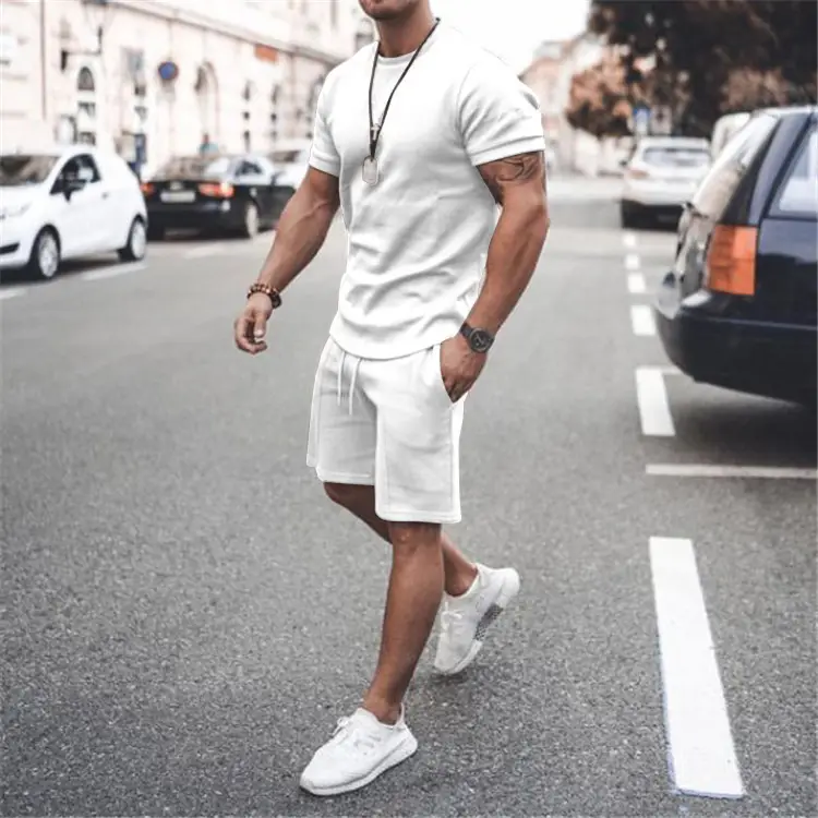 Men Blue Short Sleeve Shorts Suit Casual Two-Piece Set — feature 10