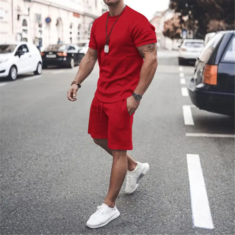 Men Blue Short Sleeve Shorts Suit Casual Two-Piece Set — feature 7