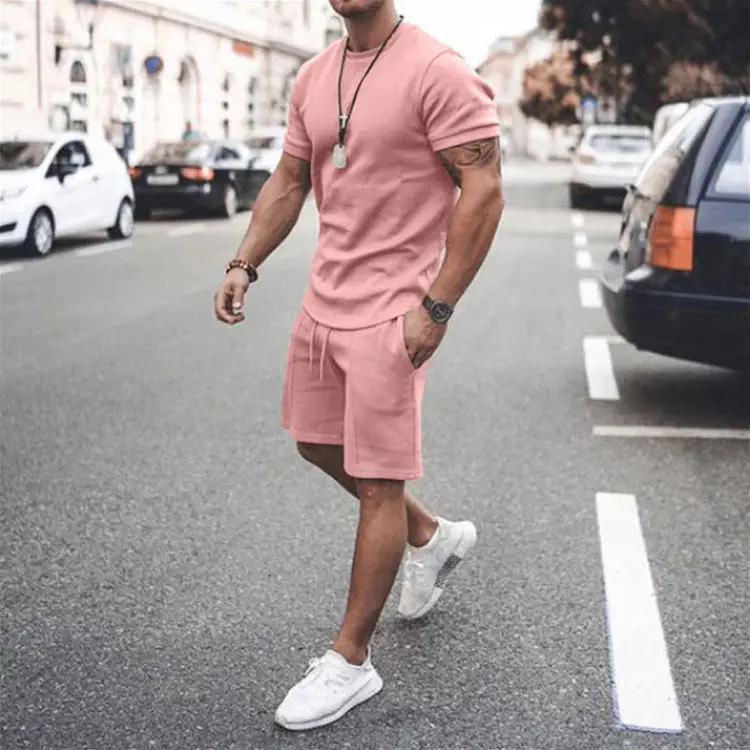 Men Blue Short Sleeve Shorts Suit Casual Two-Piece Set — feature 8
