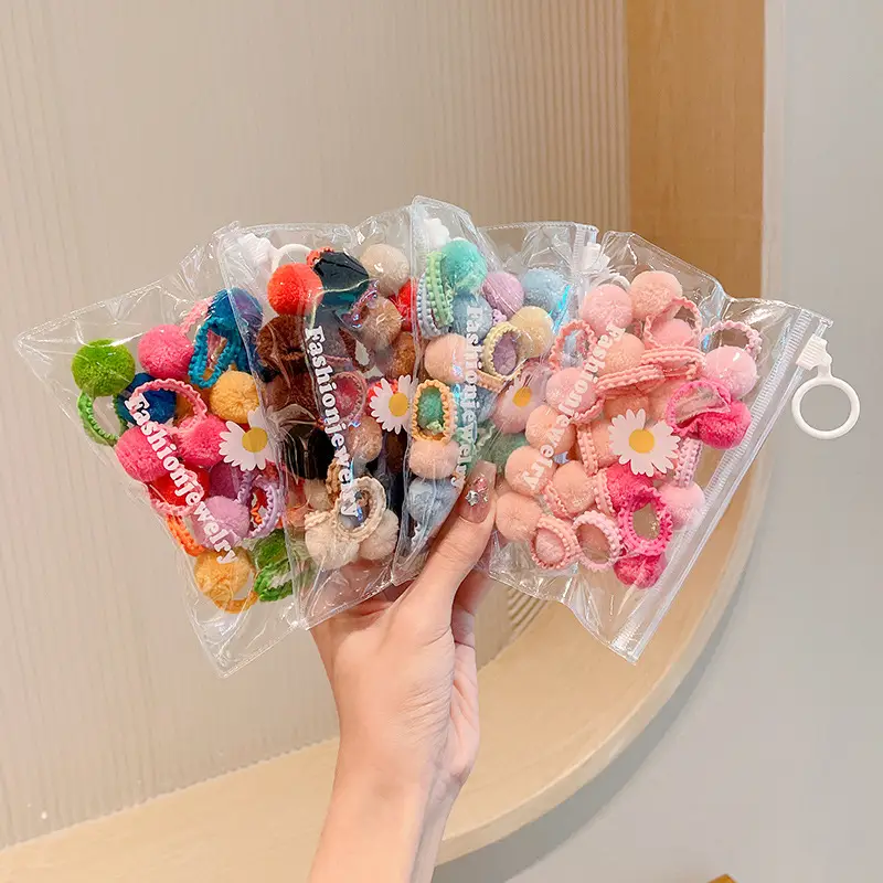 Colorful Fur Ball Hair Ties for Girls