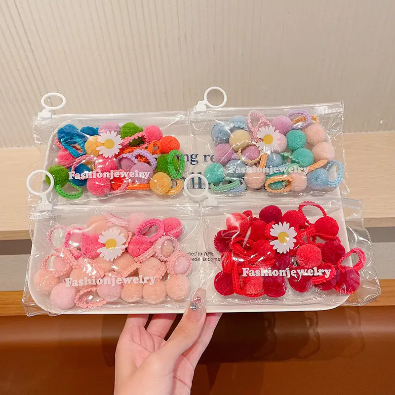 Colorful Fur Ball Hair Ties for Girls