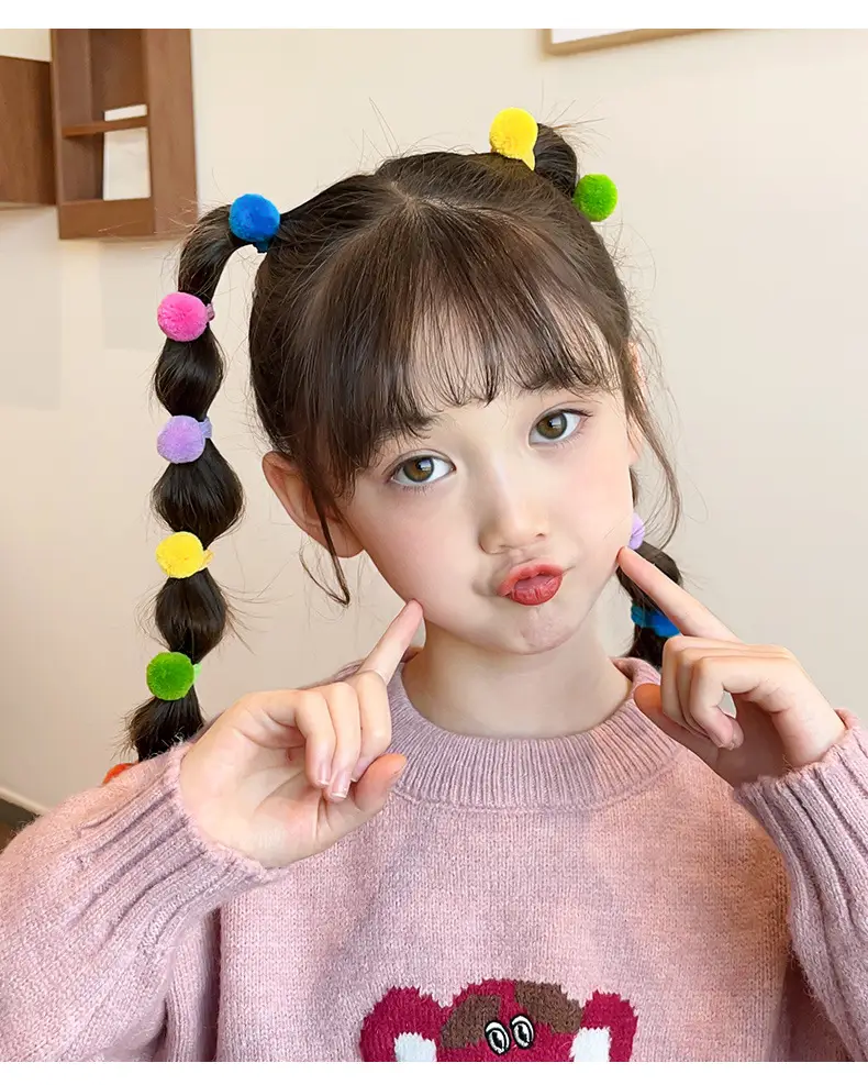 Colorful Fur Ball Hair Ties for Girls — feature 7