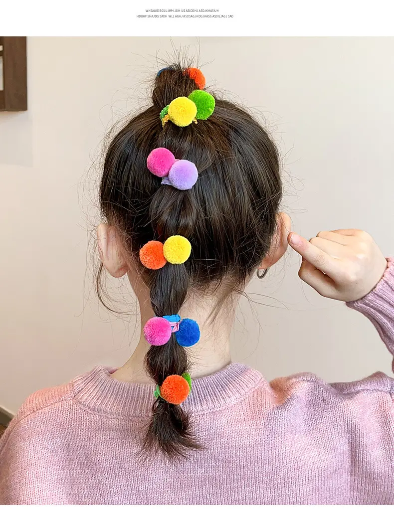 Colorful Fur Ball Hair Ties for Girls — feature 9