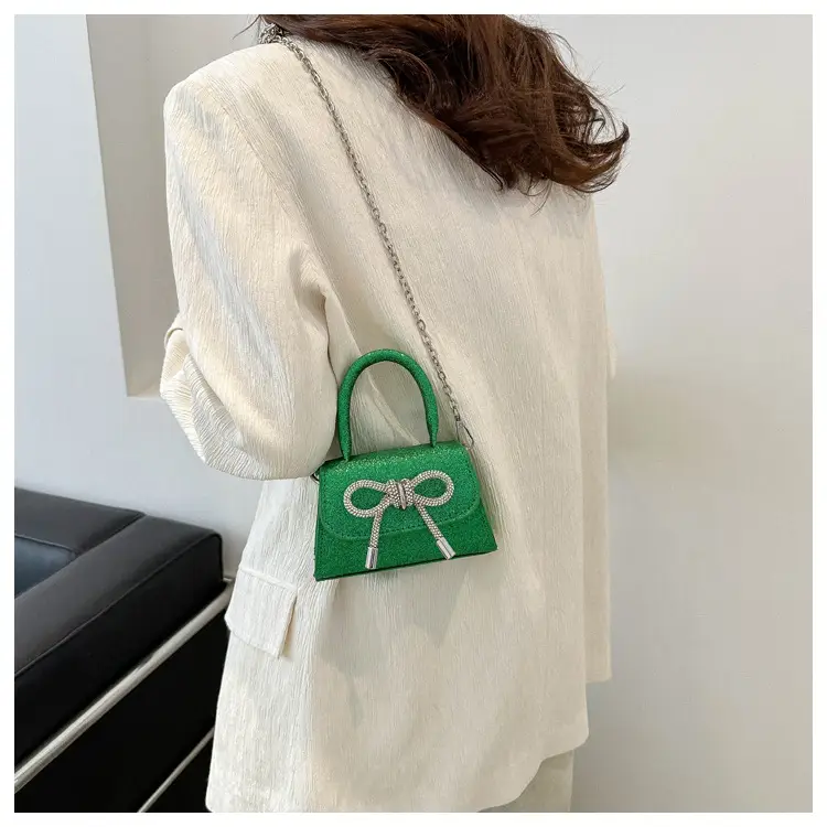 White Mini Bow Chain Shoulder Bag for Women - Image 8