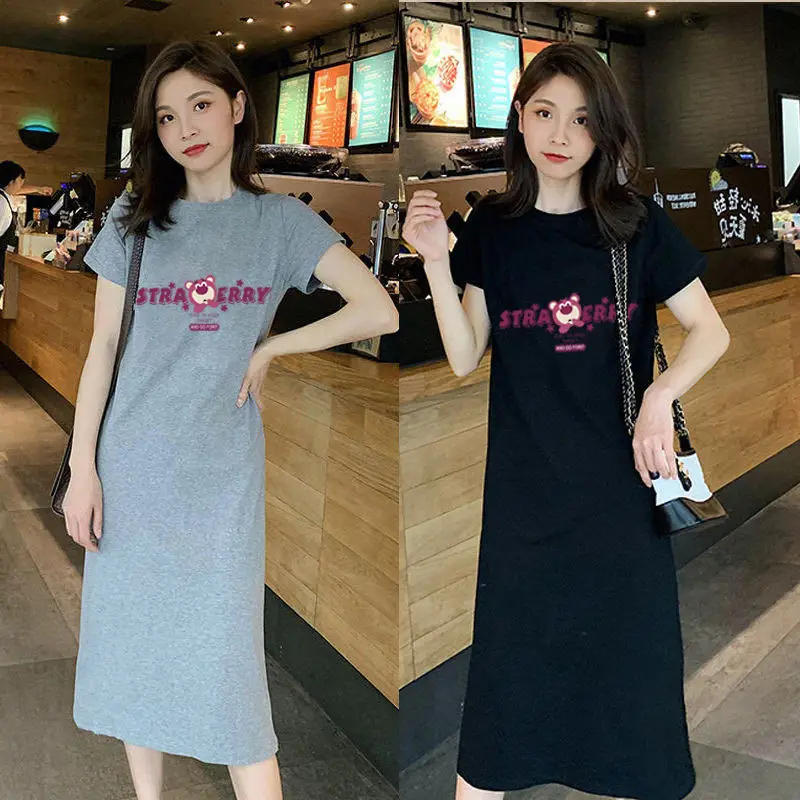 Women Black Slim Long Dress Summer Covering T-Shirt - Image 25