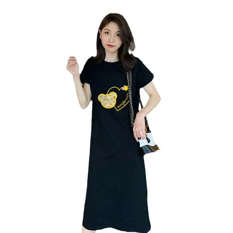 Women Black Slim Long Dress Summer Covering T-Shirt - Image 27