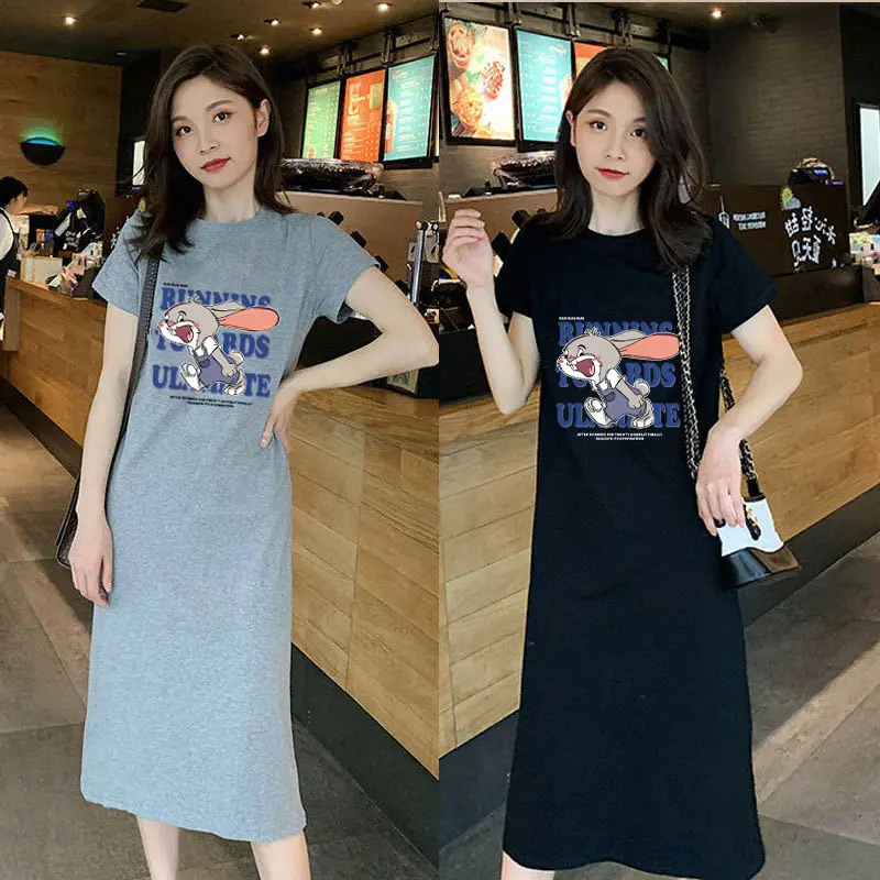 Women Black Slim Long Dress Summer Covering T-Shirt — feature 11