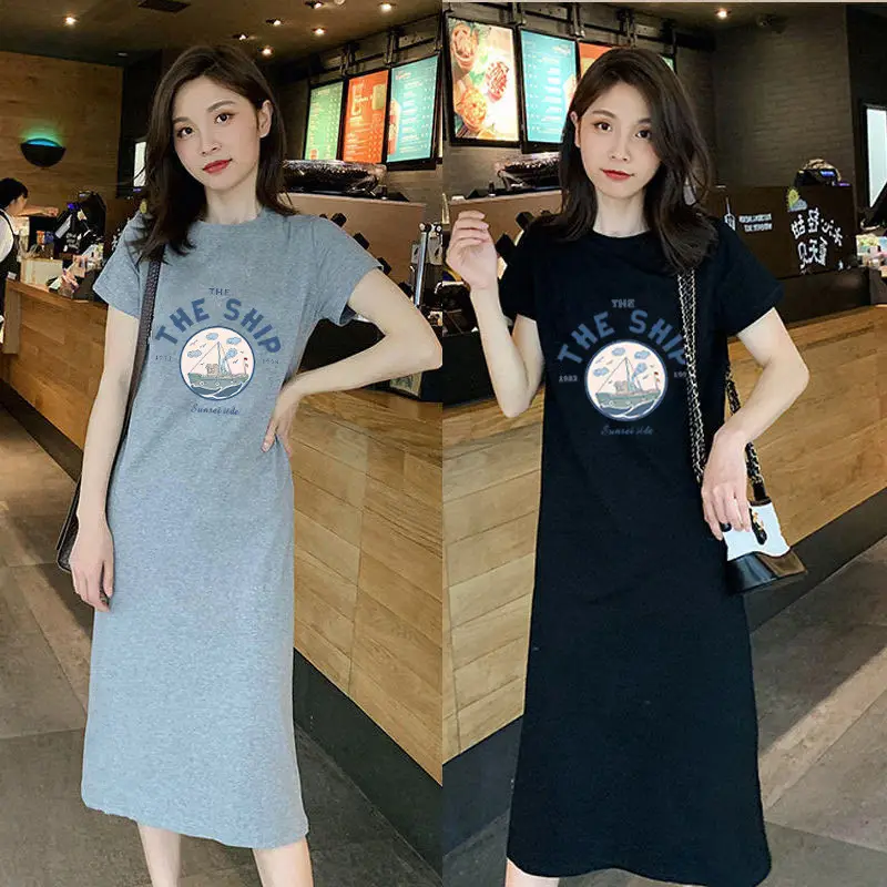Women Black Slim Long Dress Summer Covering T-Shirt — feature 12