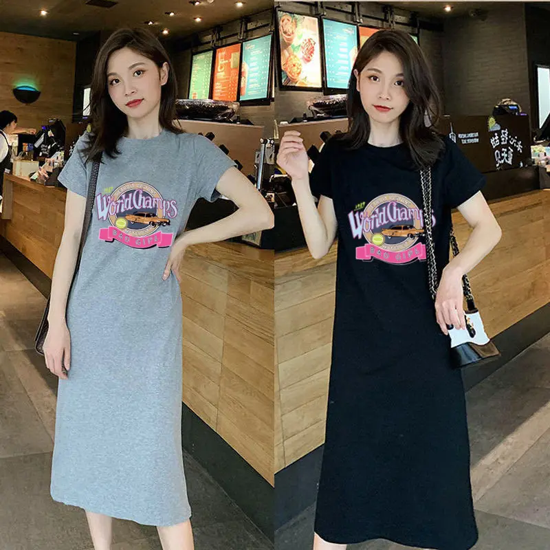 Women Black Slim Long Dress Summer Covering T-Shirt — feature 8