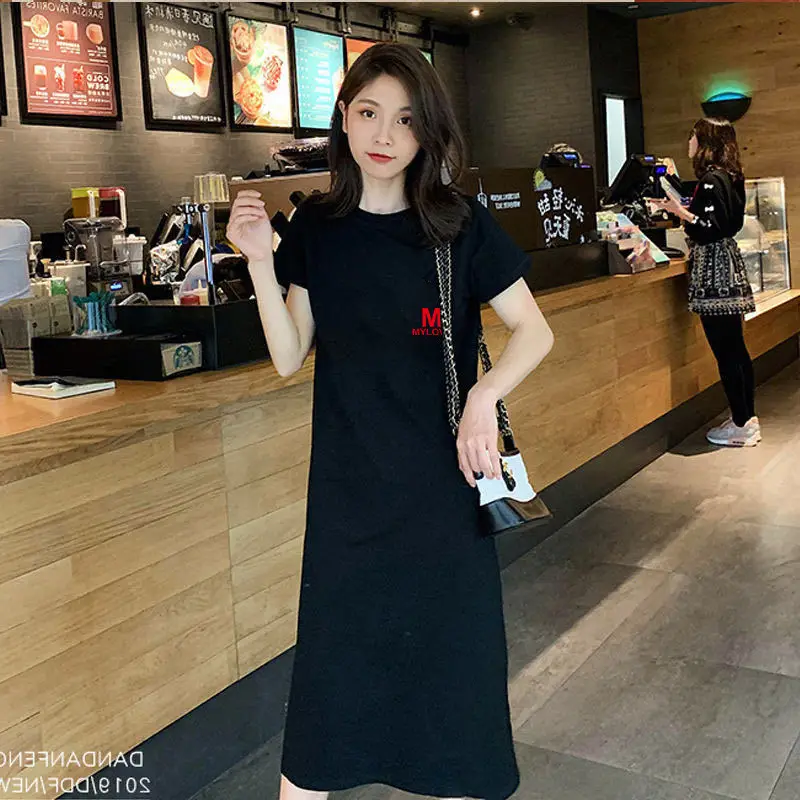Women Black Slim Long Dress Summer Covering T-Shirt - Image 2