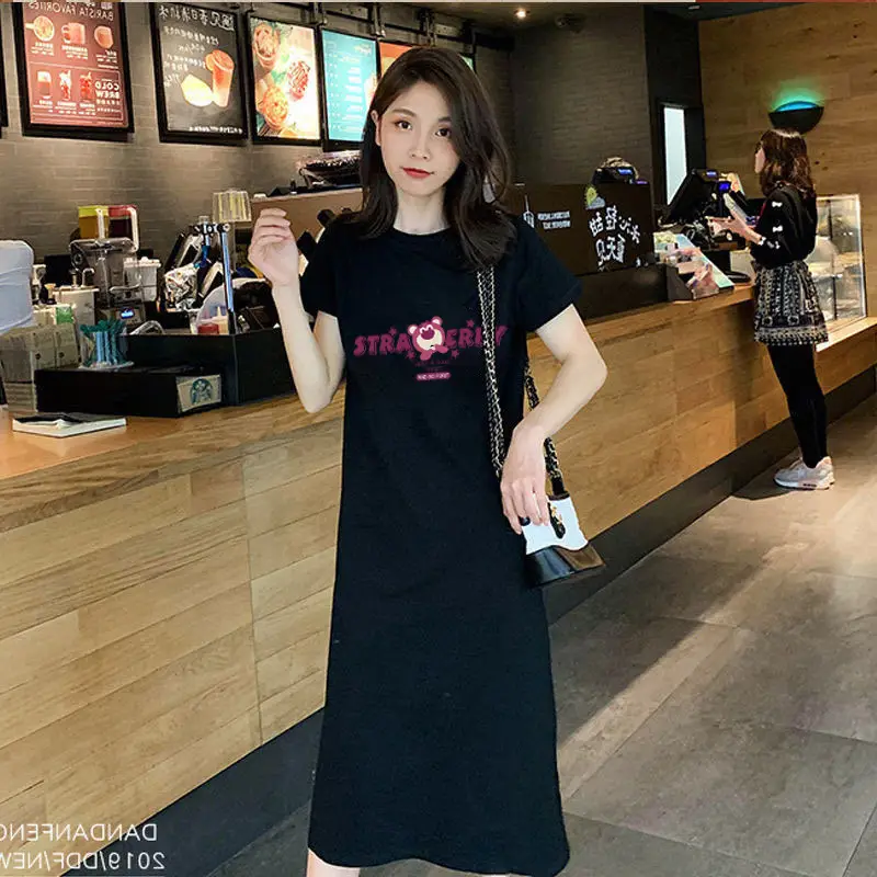 Women Black Slim Long Dress Summer Covering T-Shirt - Image 3
