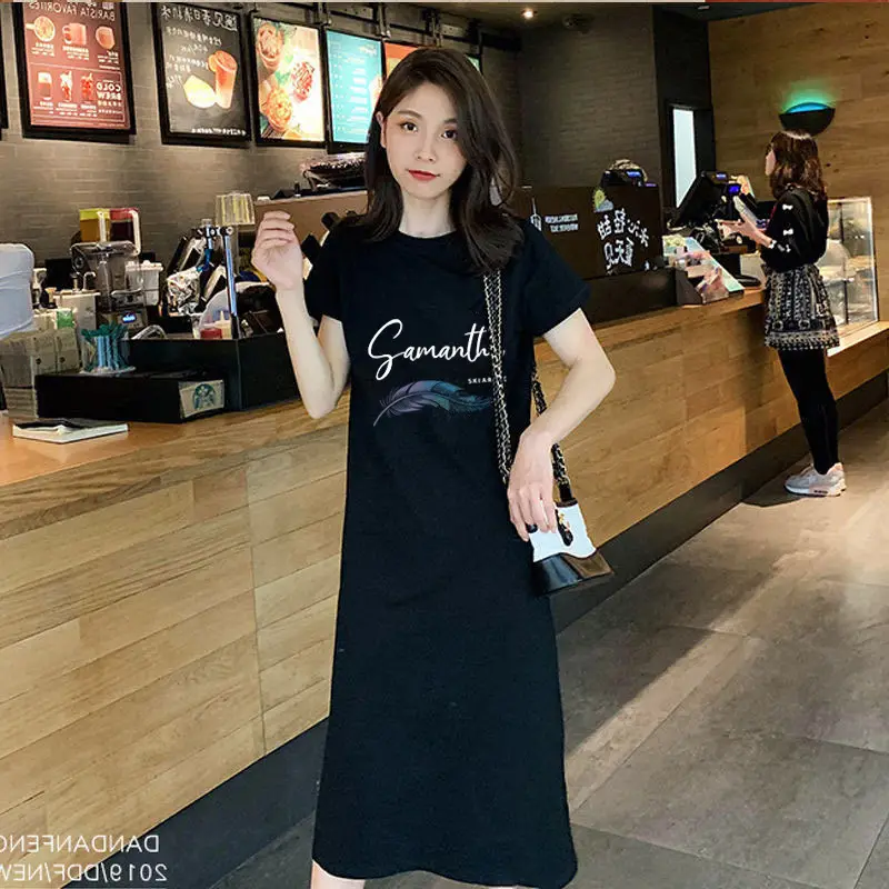 Women Black Slim Long Dress Summer Covering T-Shirt - Image 4