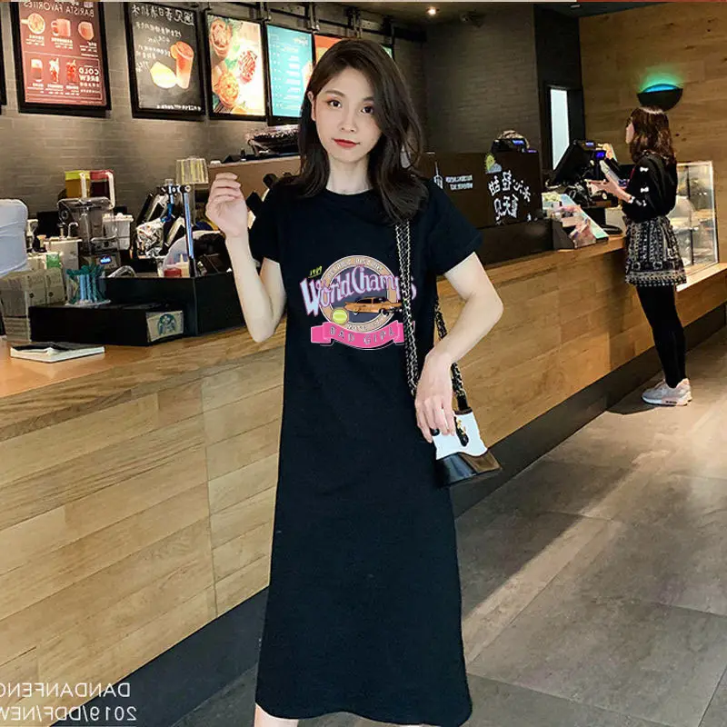 Women Black Slim Long Dress Summer Covering T-Shirt - Image 6