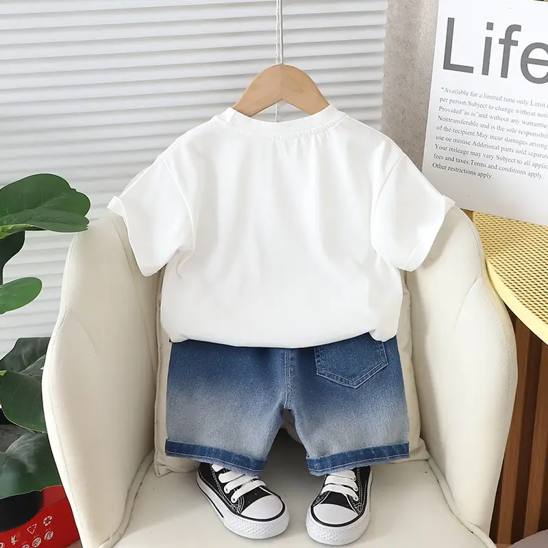 Children Cotton T-Shirt Shorts Set Brown Moon Print Casual Summer — feature 5