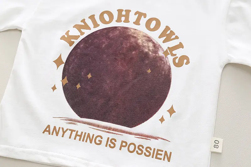 Children Cotton T-Shirt Shorts Set Brown Moon Print Casual Summer — feature 8