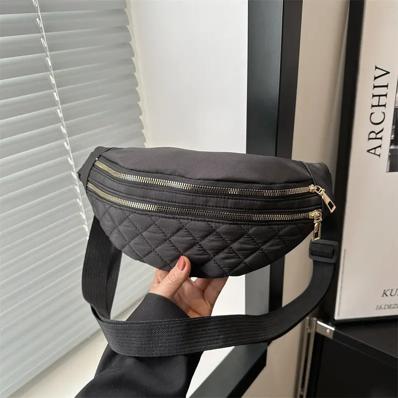 Black Quilted Chest Messenger Bag for Women - Image 7