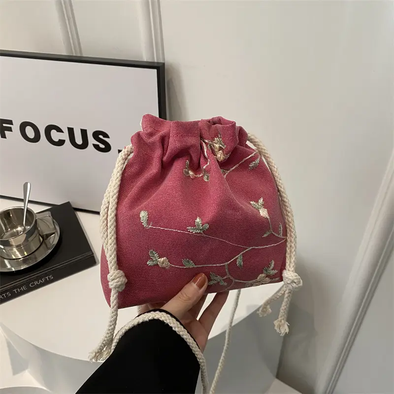Pink Drawstring Shoulder Bag for Women - Image 8