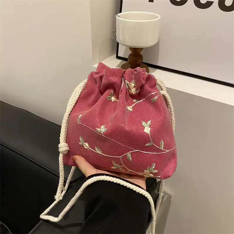 Pink Drawstring Shoulder Bag for Women - Image 4