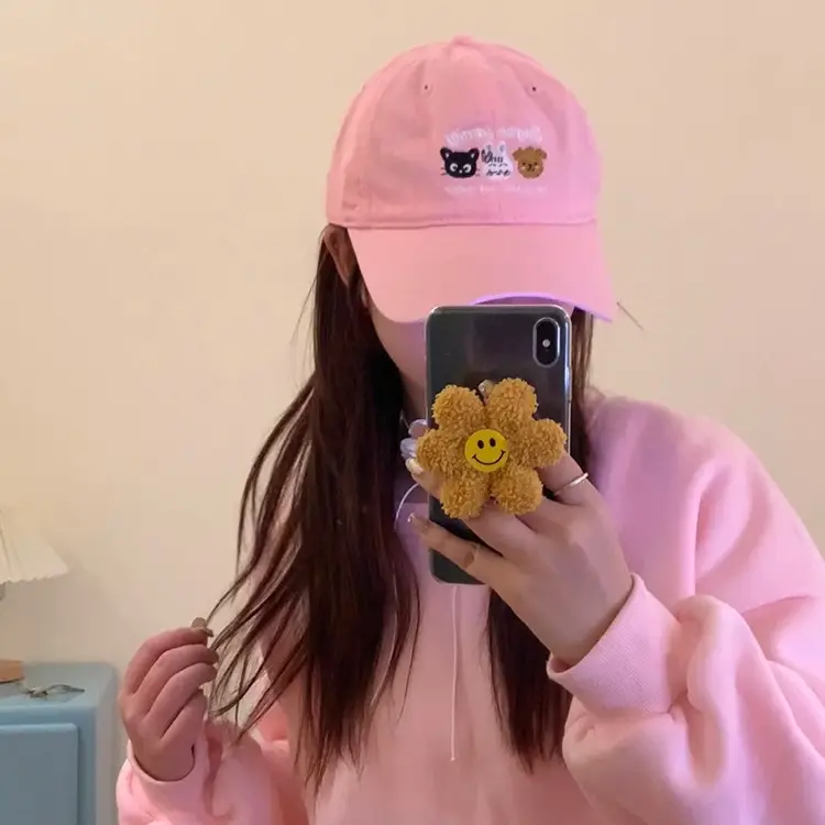 Turquoise Embroidered Baseball Cap with Cartoon Design