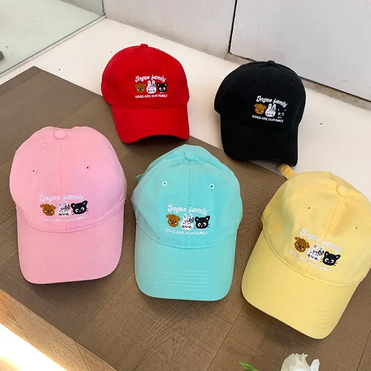 Turquoise Embroidered Baseball Cap with Cartoon Design