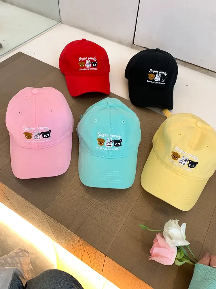 Turquoise Embroidered Baseball Cap with Cartoon Design — feature 2