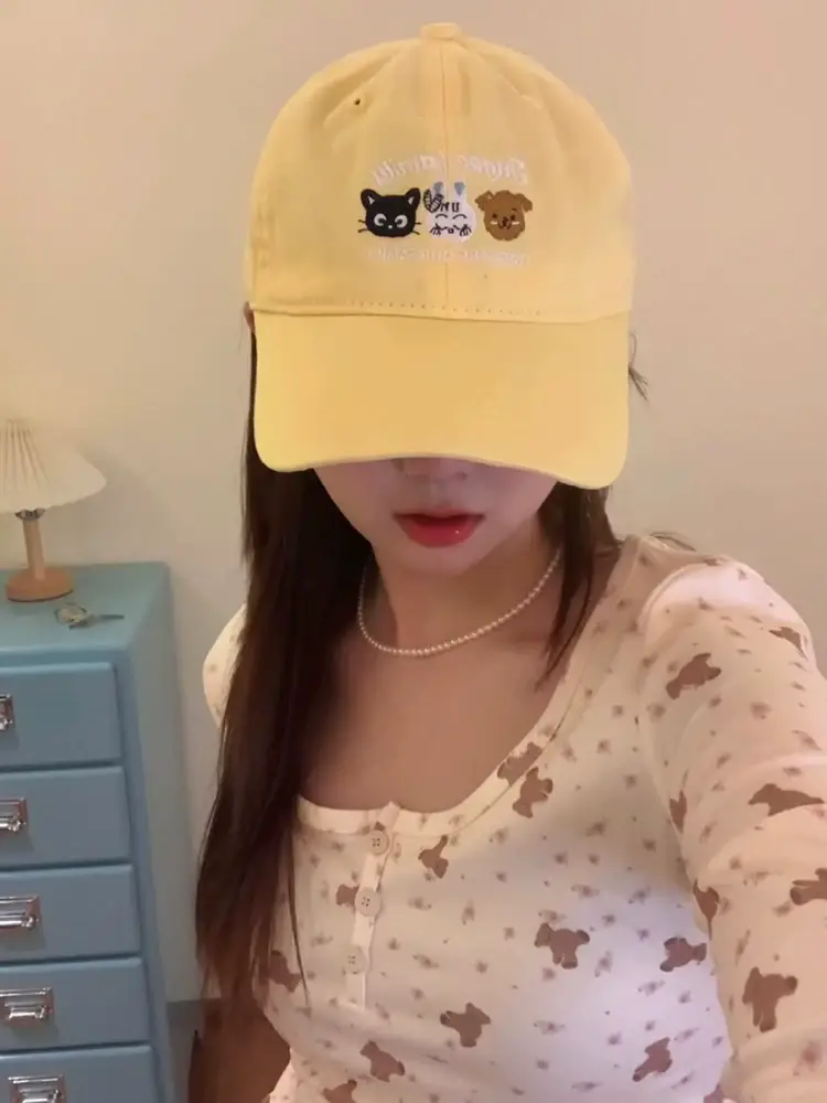 Turquoise Embroidered Baseball Cap with Cartoon Design — feature 6