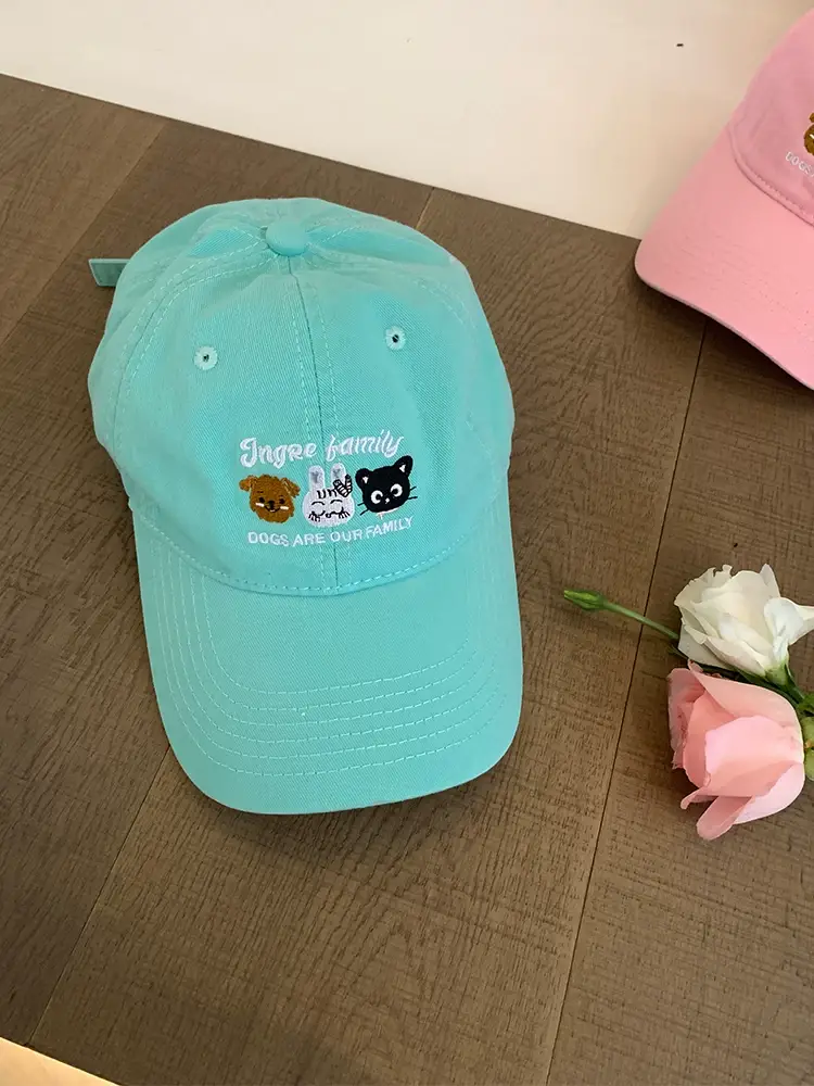 Turquoise Embroidered Baseball Cap with Cartoon Design — feature 9