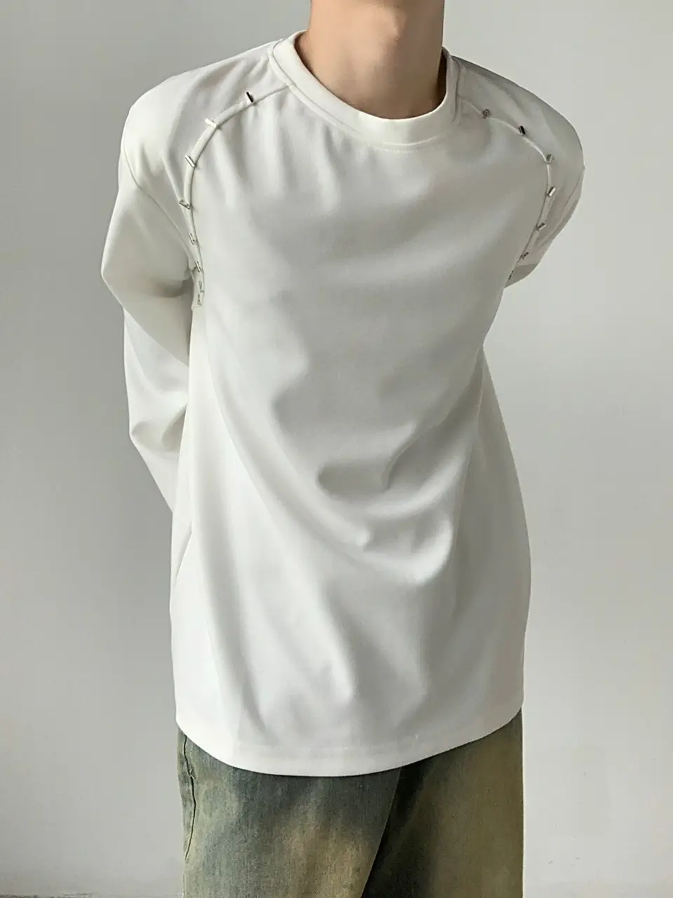 Korean Style Heavy Pad Long Sleeve T-Shirt Black White