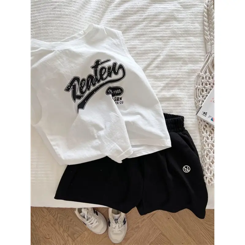Boys Cotton Vest T-Shirt Letter Print Summer Wear - Image 10