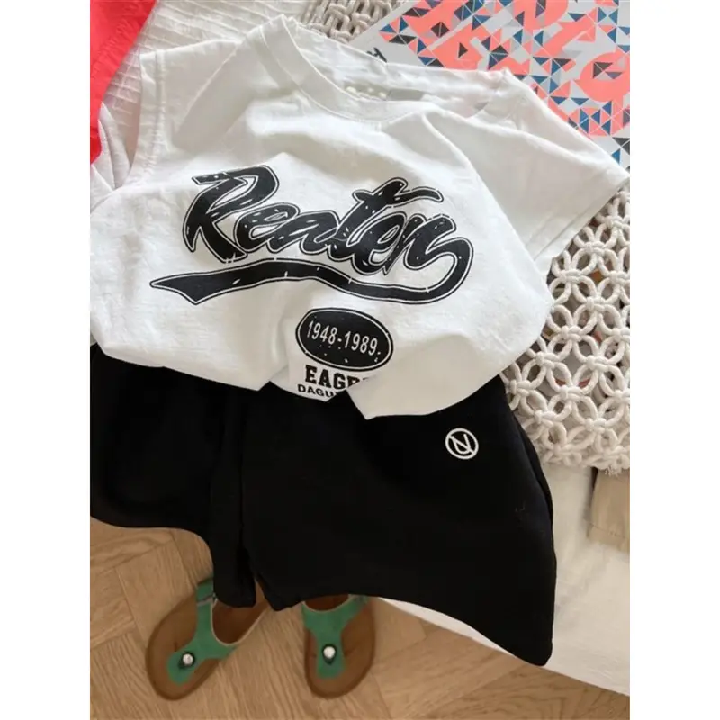 Boys Cotton Vest T-Shirt Letter Print Summer Wear - Image 12