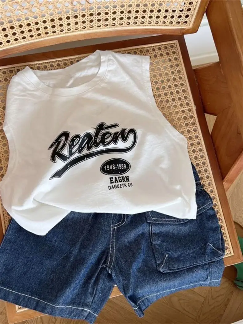 Boys Cotton Vest T-Shirt Letter Print Summer Wear — feature 7